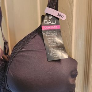 BALI Comfort Bra dark grey 38D inner prosthesis pockets + lace trim EXQUISITE 🎗